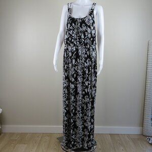 LOFT Double Strap Sleeveless Lined Maxi Dress SIZE Large Black Floral